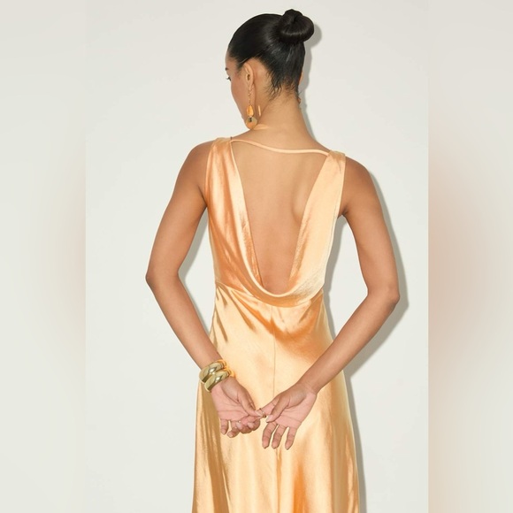 LULU’S Incredible Love Light Orange Satin Cowl Back Midi Slip Dress - Picture 3 of 7